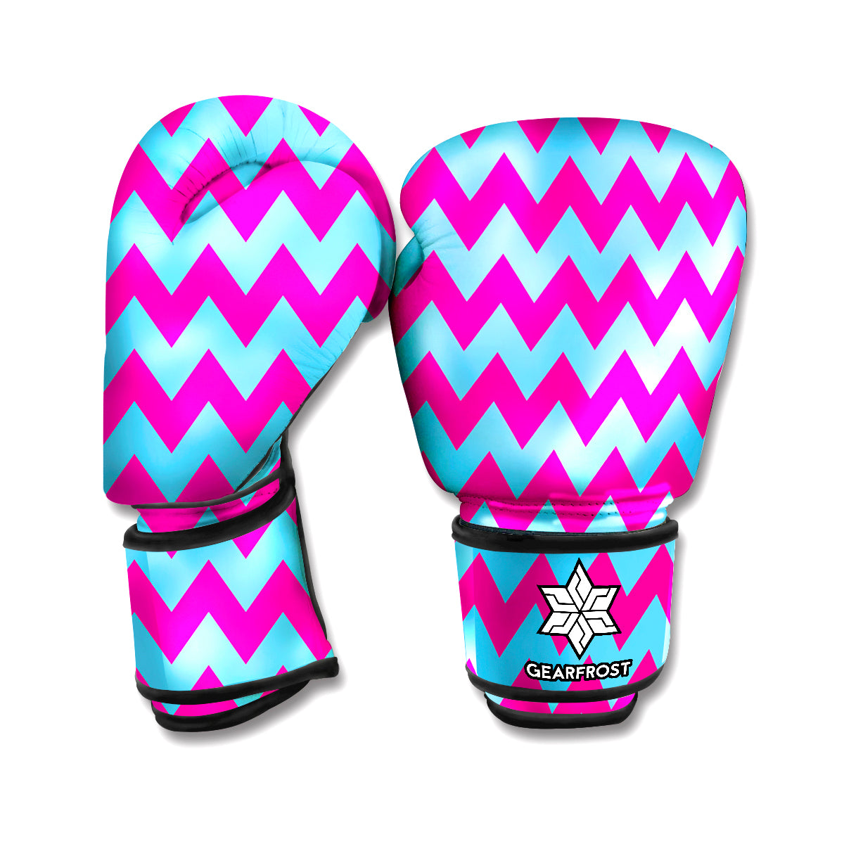 Pink And Blue Chevron Pattern Print Boxing Gloves