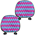 Pink And Blue Chevron Pattern Print Car Headrest Covers