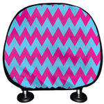 Pink And Blue Chevron Pattern Print Car Headrest Covers