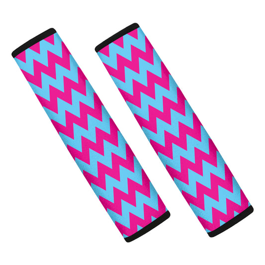 Pink And Blue Chevron Pattern Print Car Seat Belt Covers
