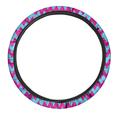 Pink And Blue Chevron Pattern Print Car Steering Wheel Cover