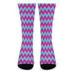 Pink And Blue Chevron Pattern Print Crew Socks