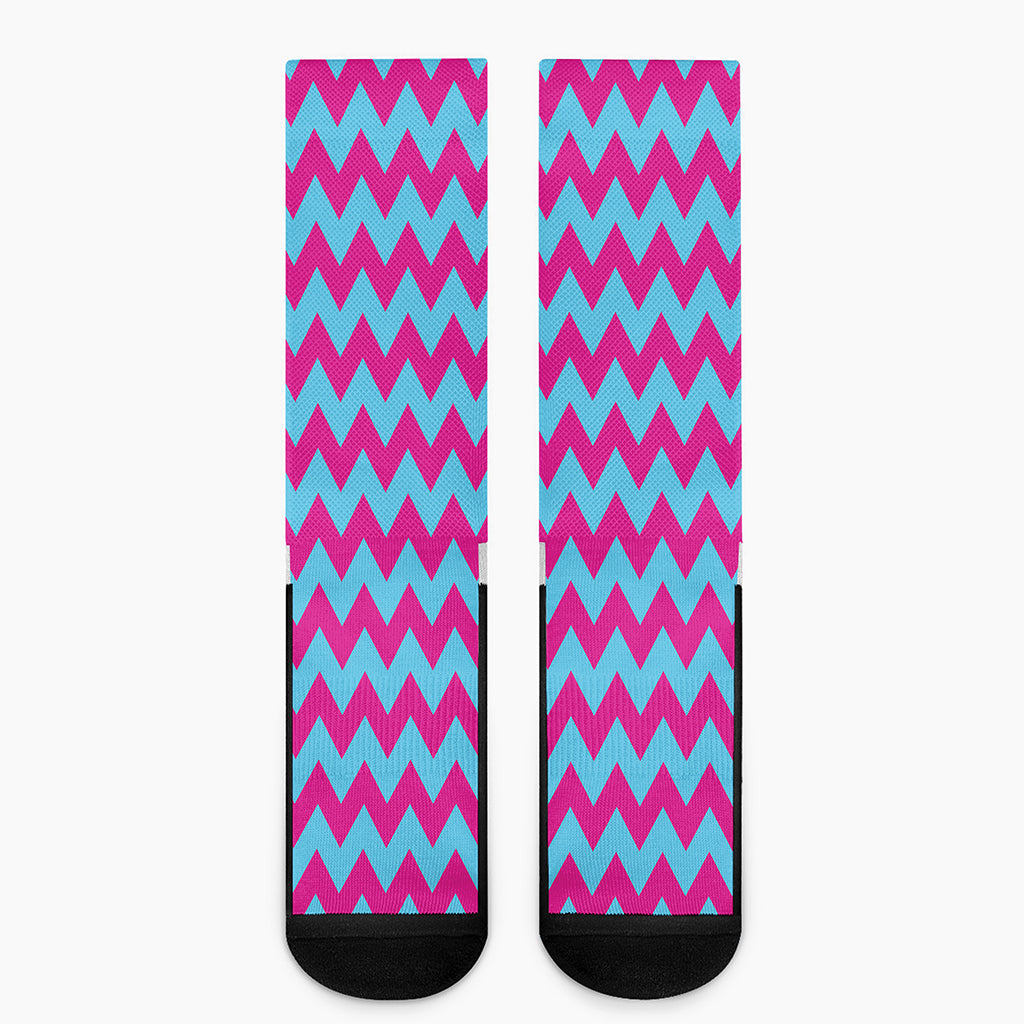 Pink And Blue Chevron Pattern Print Crew Socks