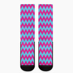 Pink And Blue Chevron Pattern Print Crew Socks