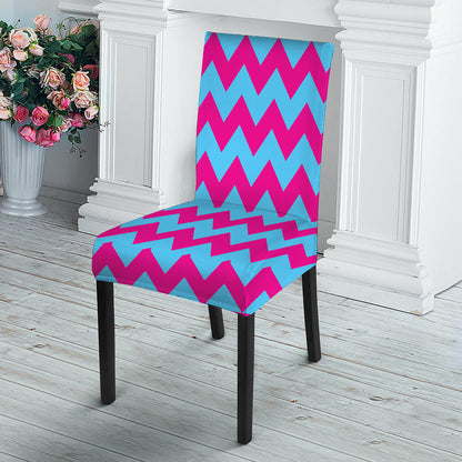 Pink And Blue Chevron Pattern Print Dining Chair Slipcover