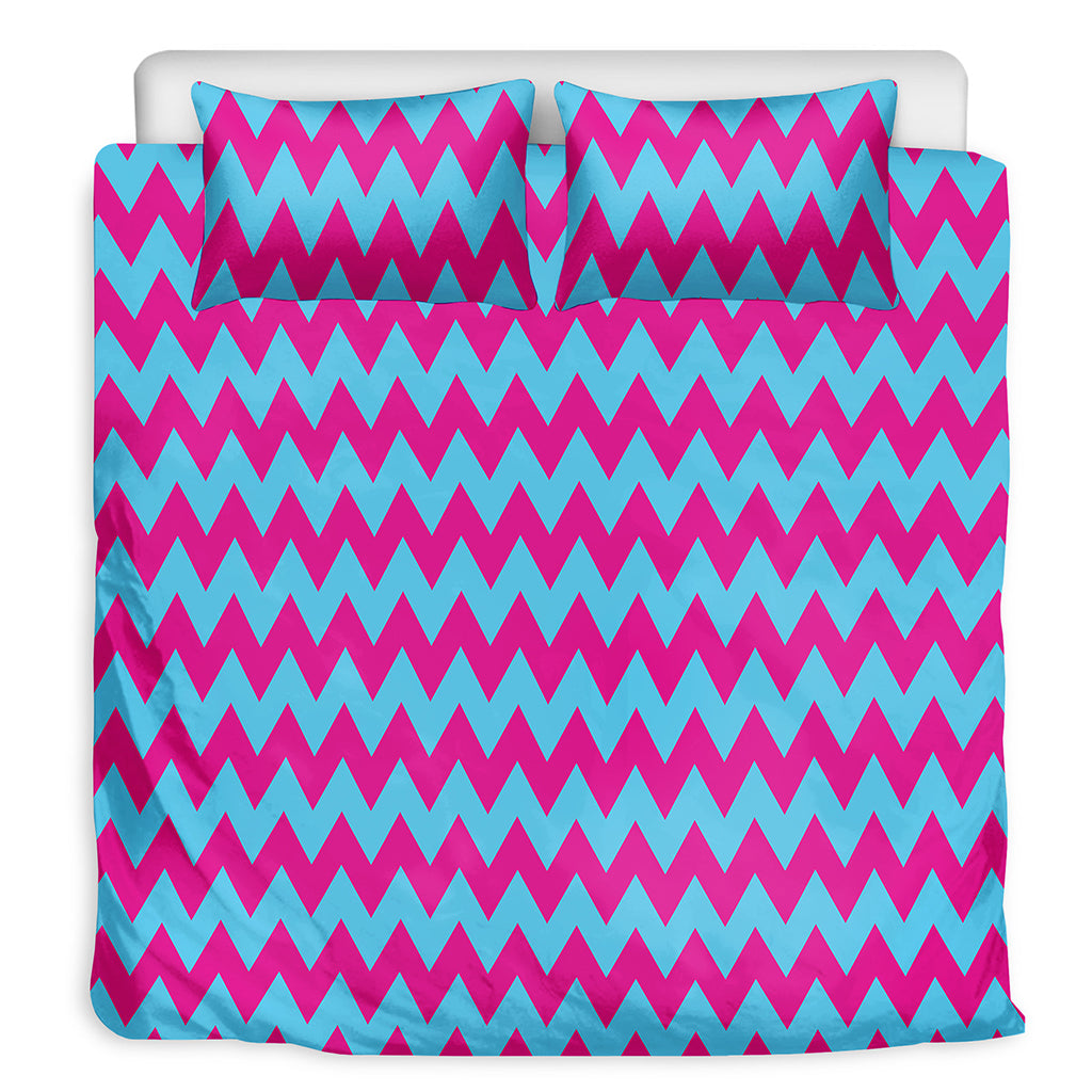 Pink And Blue Chevron Pattern Print Duvet Cover Bedding Set