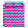 Pink And Blue Chevron Pattern Print Duvet Cover Bedding Set
