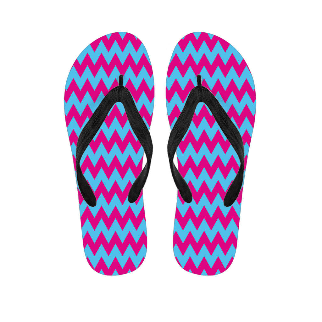 Pink And Blue Chevron Pattern Print Flip Flops