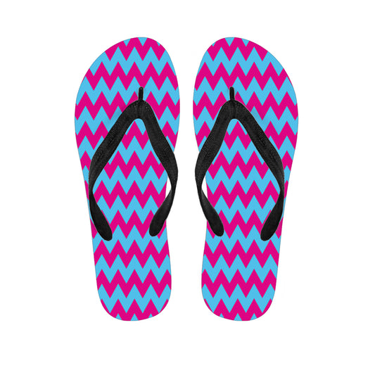 Pink And Blue Chevron Pattern Print Flip Flops