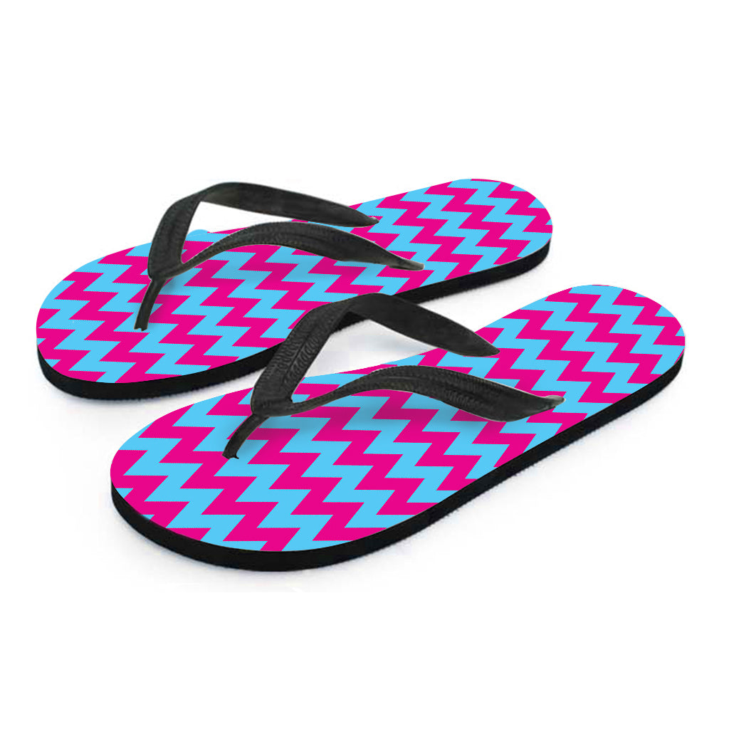 Pink And Blue Chevron Pattern Print Flip Flops