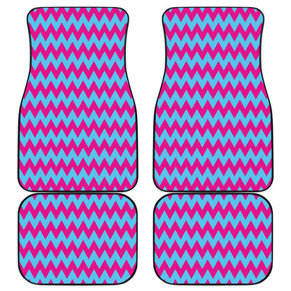 Pink And Blue Chevron Pattern Print Front and Back Car Floor Mats