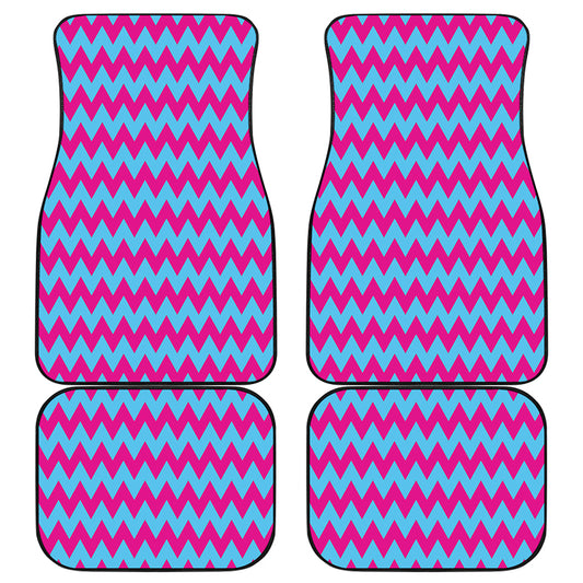 Pink And Blue Chevron Pattern Print Front and Back Car Floor Mats