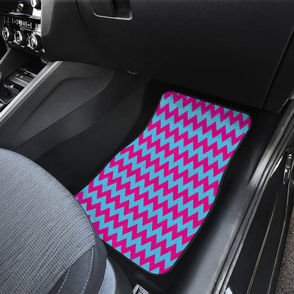 Pink And Blue Chevron Pattern Print Front and Back Car Floor Mats
