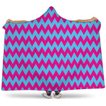 Pink And Blue Chevron Pattern Print Hooded Blanket