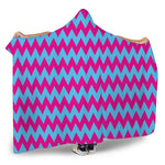 Pink And Blue Chevron Pattern Print Hooded Blanket