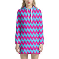 Pink And Blue Chevron Pattern Print Pullover Hoodie Dress