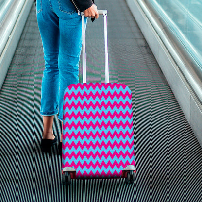 Pink And Blue Chevron Pattern Print Luggage Cover