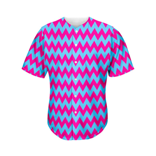 Pink And Blue Chevron Pattern Print Men's Baseball Jersey