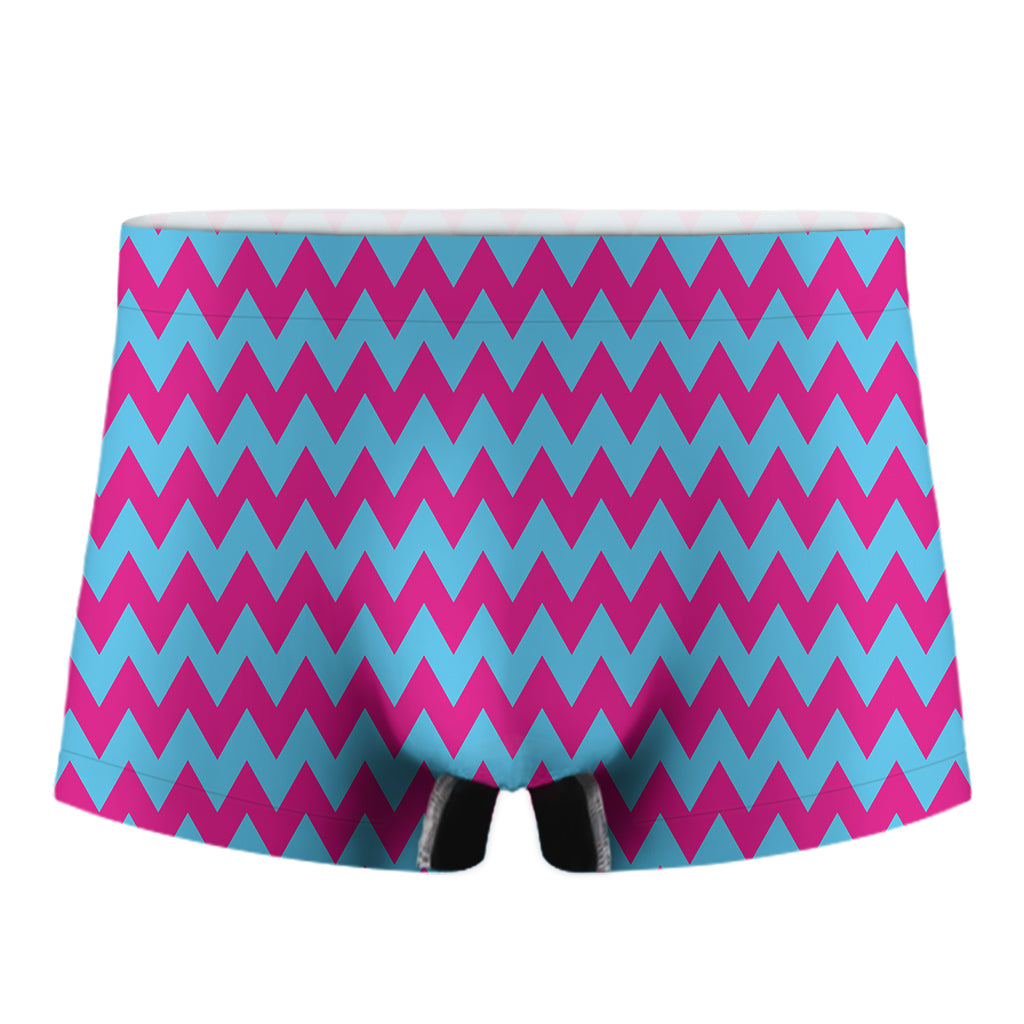 Pink And Blue Chevron Pattern Print Men's Boxer Briefs
