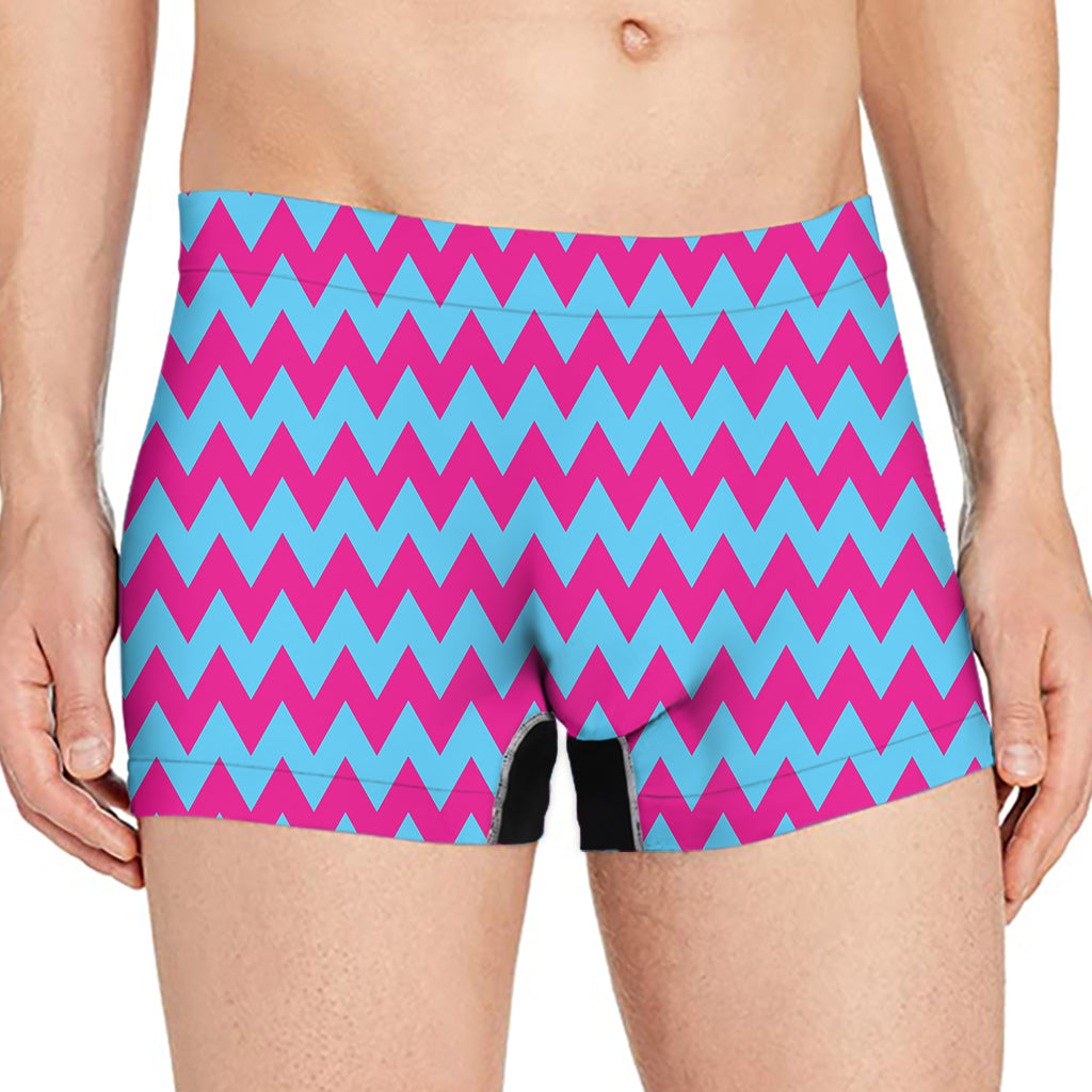 Pink And Blue Chevron Pattern Print Men's Boxer Briefs