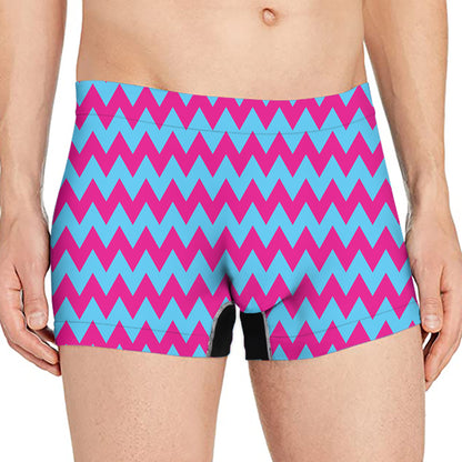 Pink And Blue Chevron Pattern Print Men's Boxer Briefs