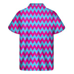 Pink And Blue Chevron Pattern Print Men's Short Sleeve Shirt