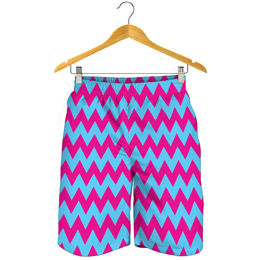 Pink And Blue Chevron Pattern Print Men's Shorts