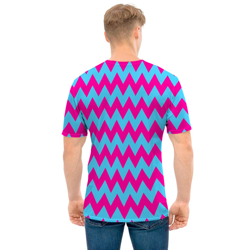 Pink And Blue Chevron Pattern Print Men's T-Shirt