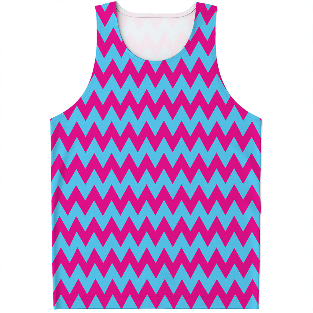Pink And Blue Chevron Pattern Print Men's Tank Top