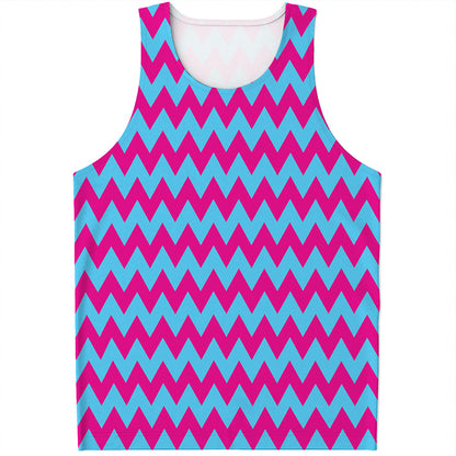 Pink And Blue Chevron Pattern Print Men's Tank Top