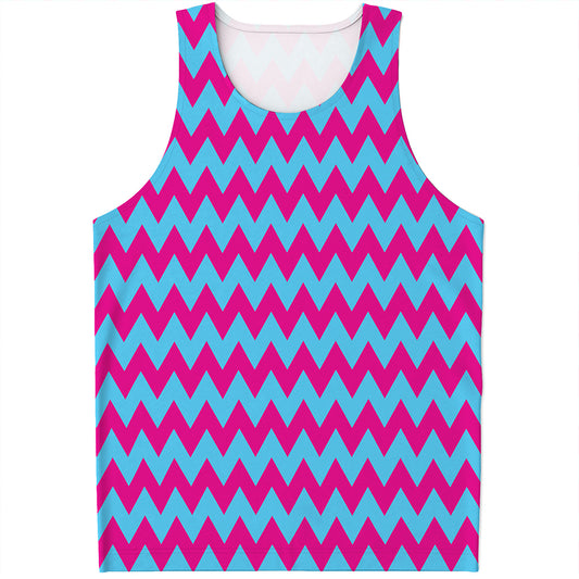 Pink And Blue Chevron Pattern Print Men's Tank Top