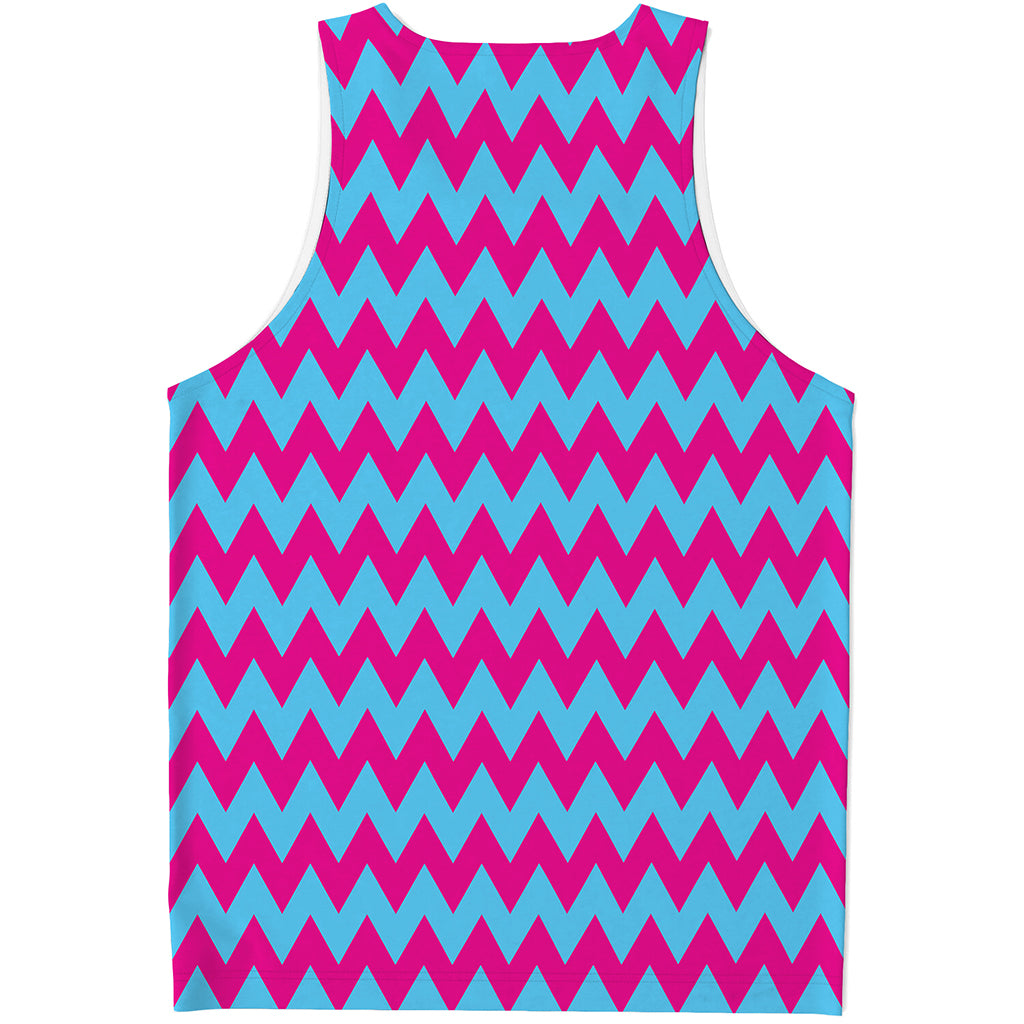Pink And Blue Chevron Pattern Print Men's Tank Top