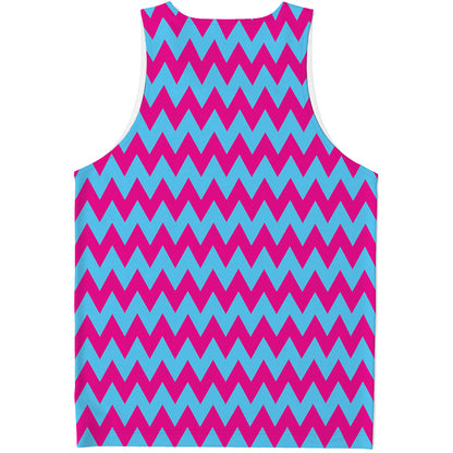 Pink And Blue Chevron Pattern Print Men's Tank Top
