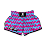 Pink And Blue Chevron Pattern Print Muay Thai Boxing Shorts