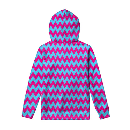 Pink And Blue Chevron Pattern Print Pullover Hoodie