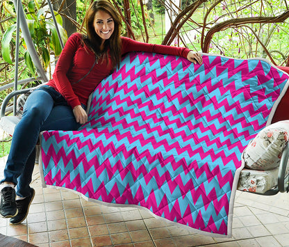 Pink And Blue Chevron Pattern Print Quilt