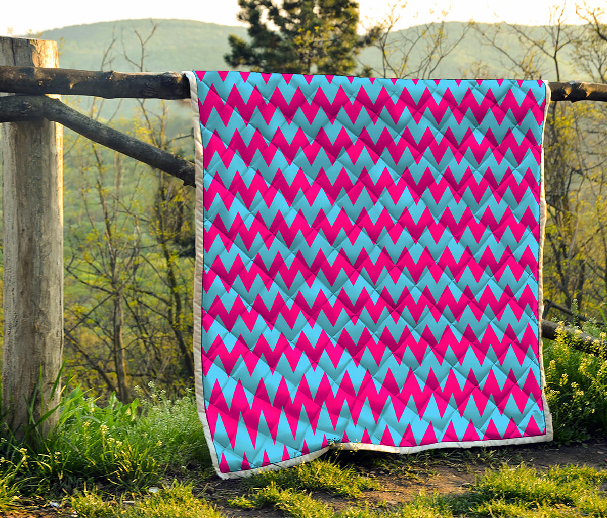 Pink And Blue Chevron Pattern Print Quilt