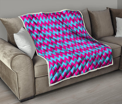 Pink And Blue Chevron Pattern Print Quilt