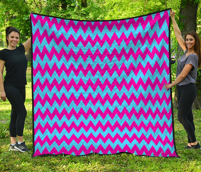 Pink And Blue Chevron Pattern Print Quilt