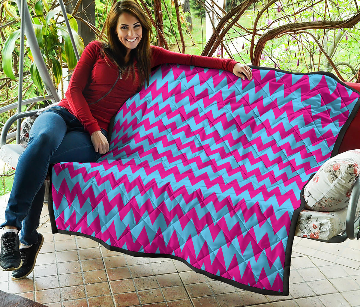 Pink And Blue Chevron Pattern Print Quilt