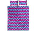 Pink And Blue Chevron Pattern Print Quilt Bed Set