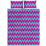 Pink And Blue Chevron Pattern Print Quilt Bed Set