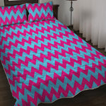 Pink And Blue Chevron Pattern Print Quilt Bed Set