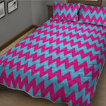 Pink And Blue Chevron Pattern Print Quilt Bed Set