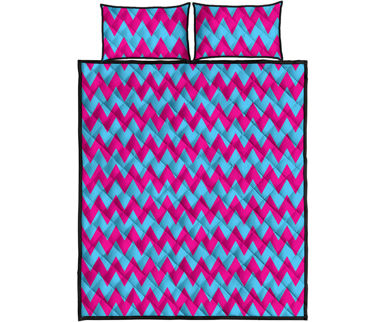 Pink And Blue Chevron Pattern Print Quilt Bed Set