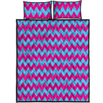 Pink And Blue Chevron Pattern Print Quilt Bed Set