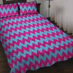 Pink And Blue Chevron Pattern Print Quilt Bed Set