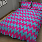 Pink And Blue Chevron Pattern Print Quilt Bed Set