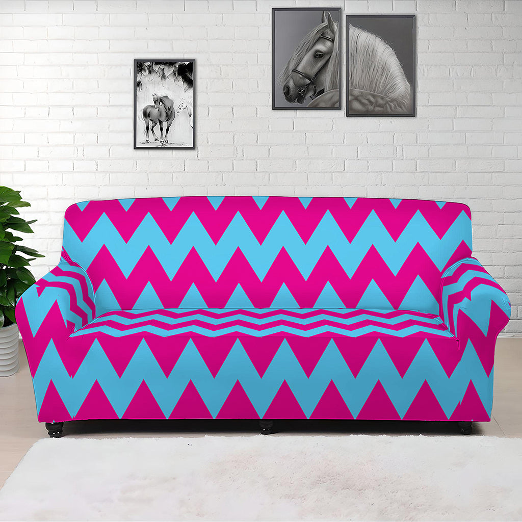 Pink And Blue Chevron Pattern Print Sofa Cover