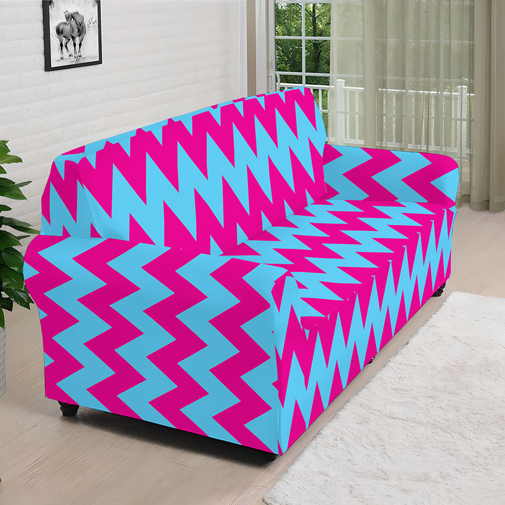 Pink And Blue Chevron Pattern Print Sofa Cover
